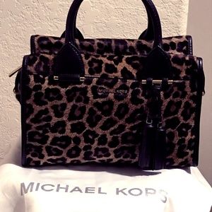 Michael Kors Leopard Print Satchel in Brown and Black